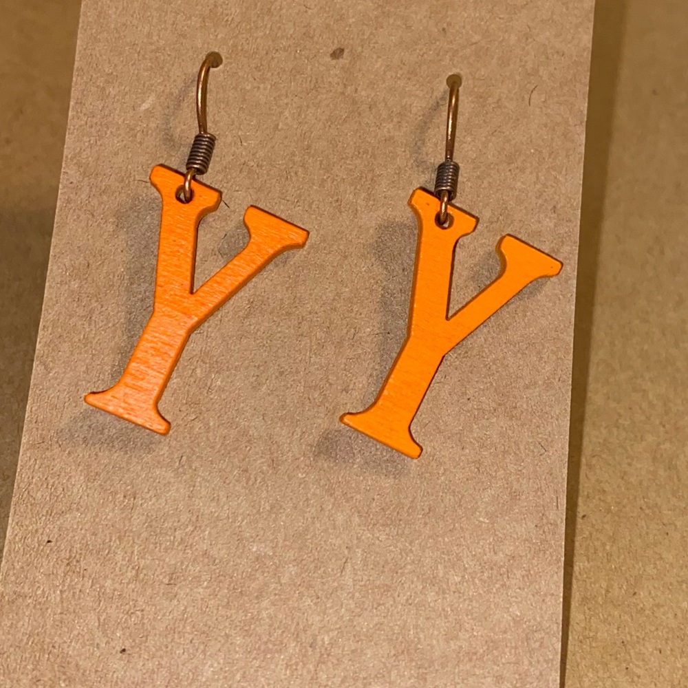 ☀️3/$9☀️ Letter “Y” Wood Earrings (Orange)
